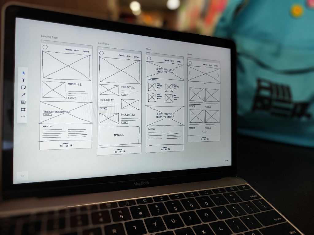 A monitor sreen with digital wireframes